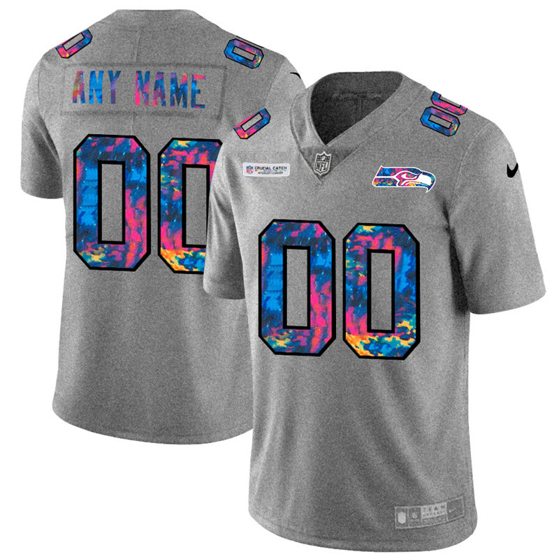 Men's Seattle Seahawks Grey ACTIVE PLAYER 2020 Customize Crucial Catch Limited Stitched Jersey